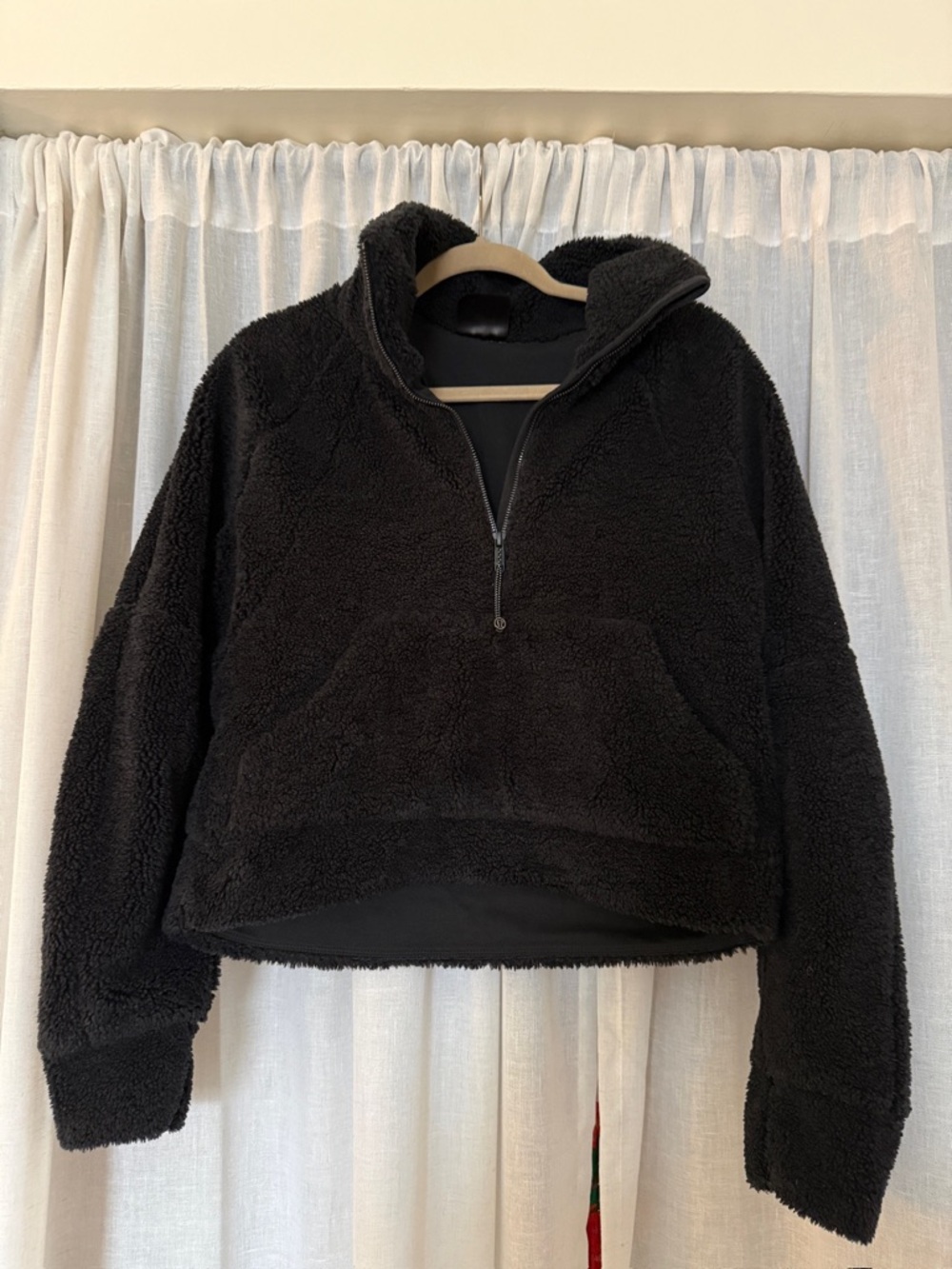 Sundry Black Sherpa Half-Zip Pullover Jacket